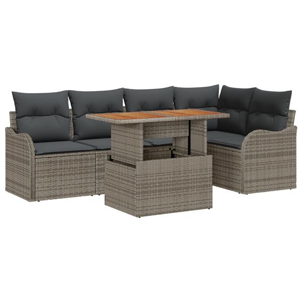 Grote foto vidaxl 6 delige tuinbankset met kussens grijs poly rattan tuin en terras tuinmeubelen
