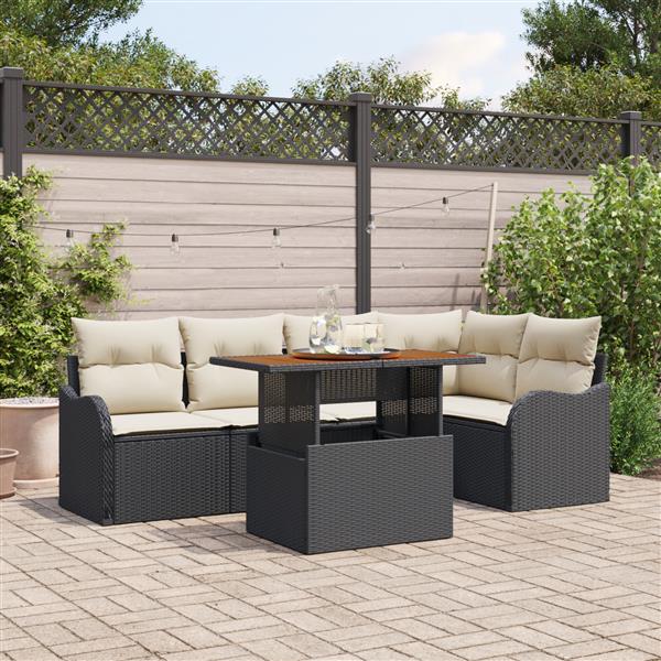 Grote foto vidaxl 6 delige tuinsofa set met kussens in zwart poly rattan tuin en terras tuinmeubelen