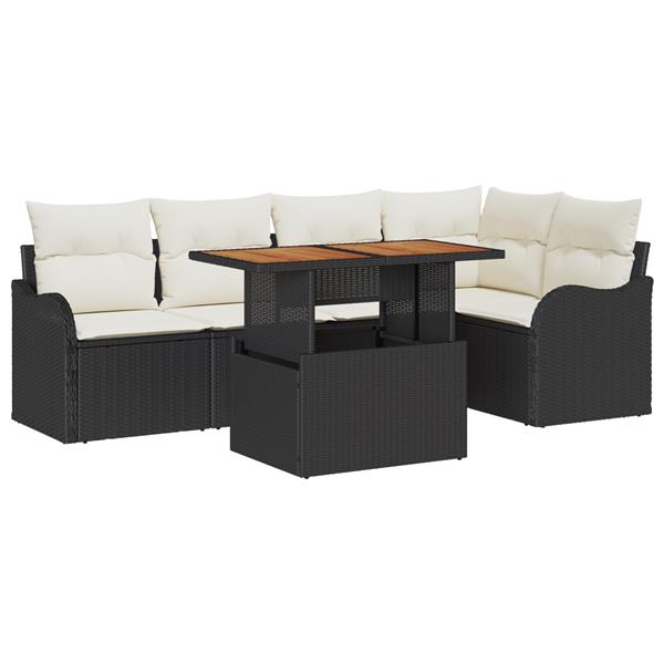 Grote foto vidaxl 6 delige tuinsofa set met kussens in zwart poly rattan tuin en terras tuinmeubelen