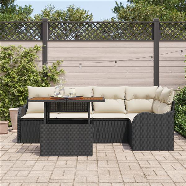 Grote foto vidaxl 6 delige tuinsofa set met kussens in zwart poly rattan tuin en terras tuinmeubelen