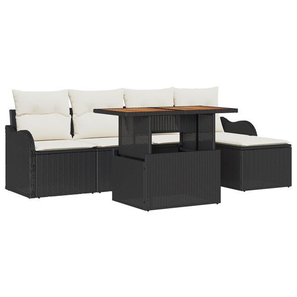 Grote foto vidaxl 6 delige tuinsofa set met kussens zwart poly rattan tuin en terras tuinmeubelen