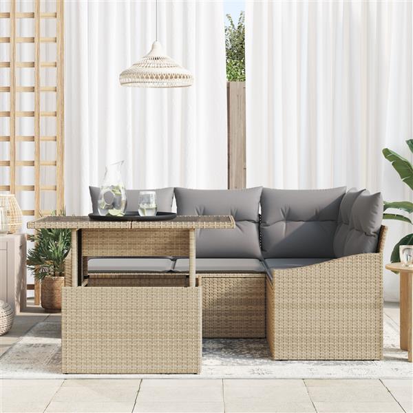 Grote foto vidaxl 5 delige tuinbankenset met kussens poly rattan beige tuin en terras tuinmeubelen