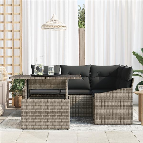 Grote foto vidaxl 5 delige tuinbankenset met kussens poly rattan grijs tuin en terras tuinmeubelen