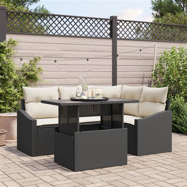 Grote foto vidaxl 5 delige tuinbankenset met kussens poly rattan zwart tuin en terras tuinmeubelen