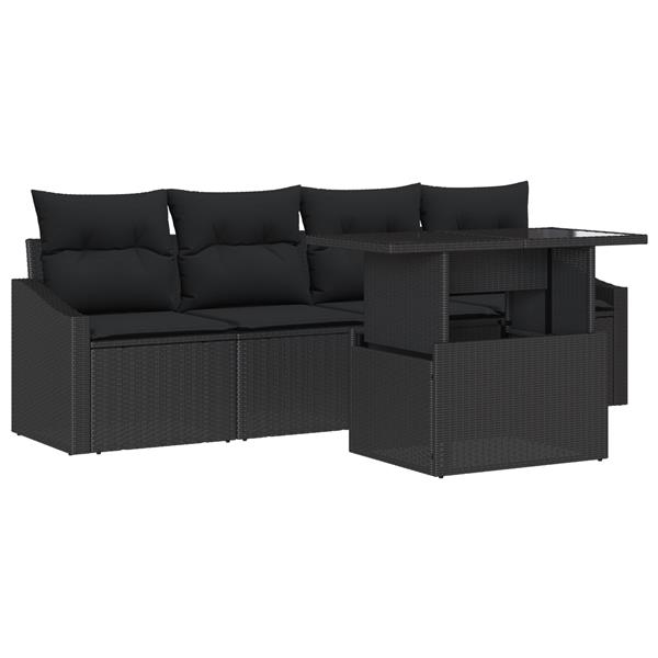 Grote foto vidaxl 5 delige tuinbankenset met kussens poly rattan zwart tuin en terras tuinmeubelen