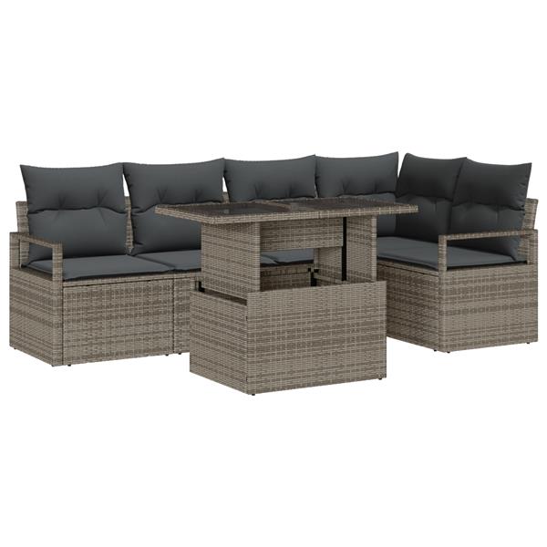 Grote foto vidaxl 6 delige tuinsofa set met kussens in grijs poly riet tuin en terras tuinmeubelen