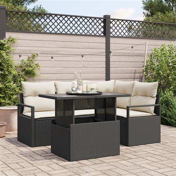 Grote foto vidaxl 5 delige tuinsofa set met kussens in zwart poly rattan tuin en terras tuinmeubelen