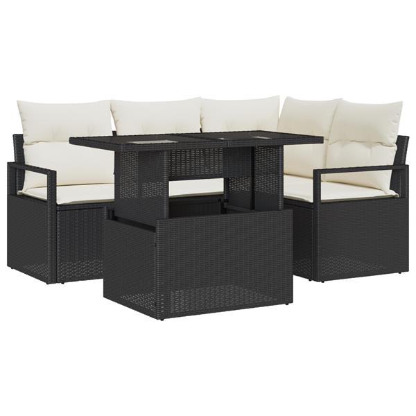 Grote foto vidaxl 5 delige tuinsofa set met kussens in zwart poly rattan tuin en terras tuinmeubelen