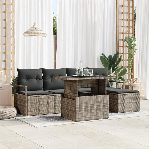 Grote foto vidaxl 6 delige tuinset met kussens in grijs poly rattan tuin en terras tuinmeubelen