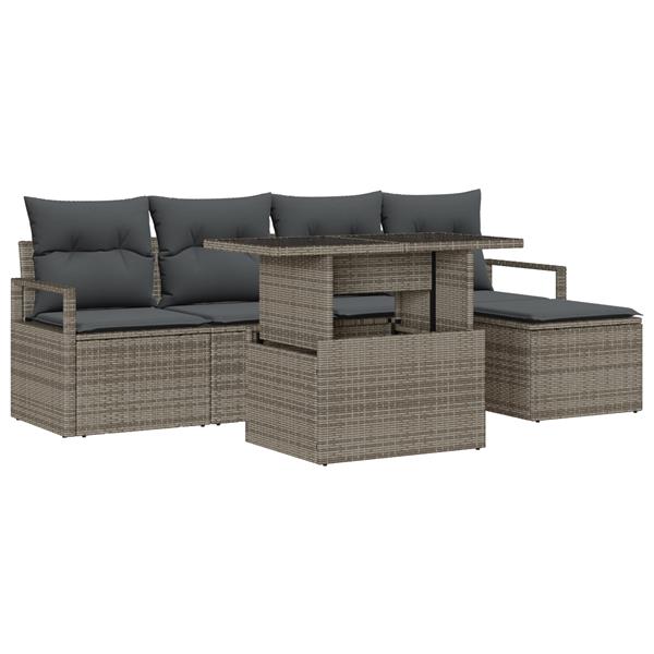 Grote foto vidaxl 6 delige tuinset met kussens in grijs poly rattan tuin en terras tuinmeubelen