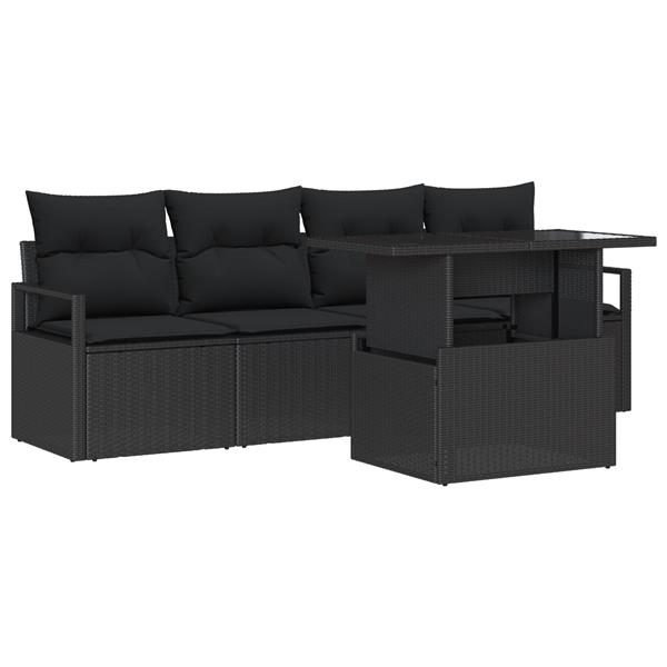 Grote foto vidaxl 5 delige tuinbankenset met kussens poly rattan zwart tuin en terras tuinmeubelen