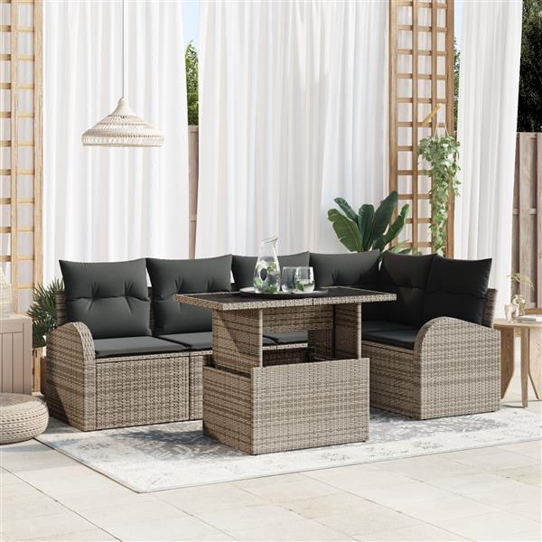 Grote foto vidaxl 6 delige tuinbankset met kussens in grijs poly rattan tuin en terras tuinmeubelen
