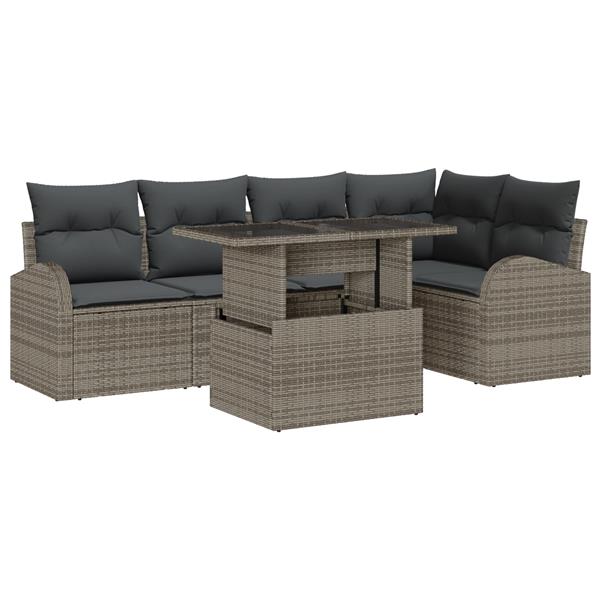 Grote foto vidaxl 6 delige tuinbankset met kussens in grijs poly rattan tuin en terras tuinmeubelen
