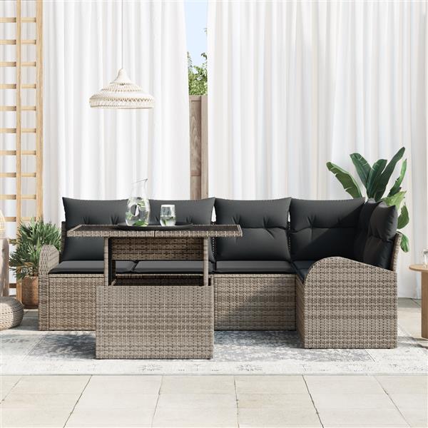Grote foto vidaxl 6 delige tuinbankset met kussens in grijs poly rattan tuin en terras tuinmeubelen