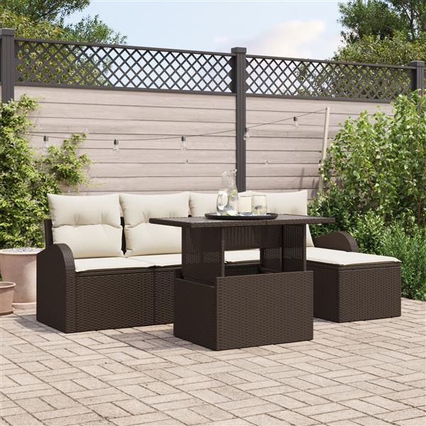 Grote foto vidaxl 6 delige tuinbankset met kussens bruin poly rattan tuin en terras tuinmeubelen