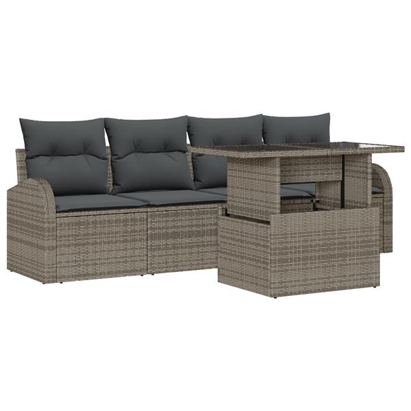 Grote foto vidaxl 5 delige tuinset met kussens in grijs poly rattan tuin en terras tuinmeubelen