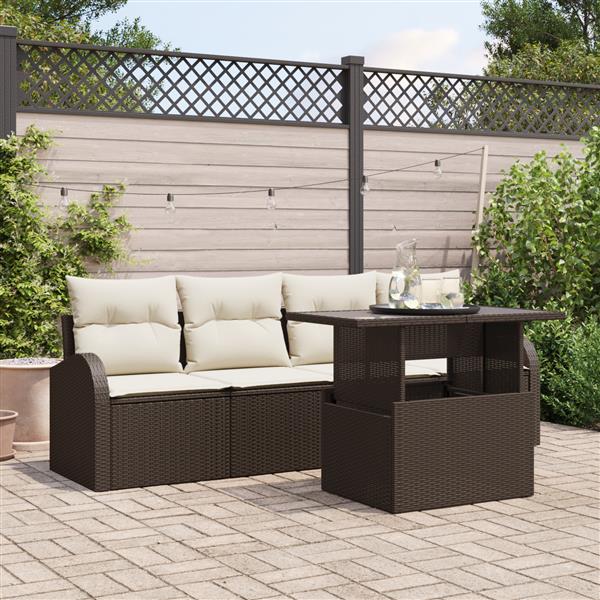 Grote foto vidaxl 5 delige tuinset met kussens bruin poly rattan tuin en terras tuinmeubelen