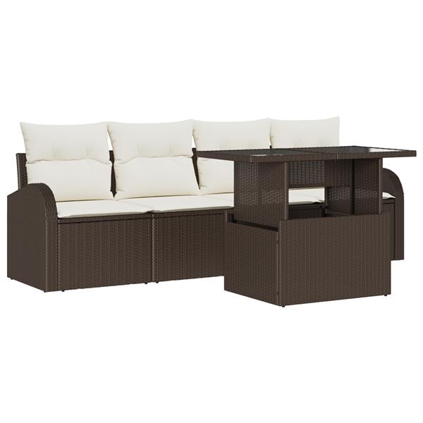 Grote foto vidaxl 5 delige tuinset met kussens bruin poly rattan tuin en terras tuinmeubelen