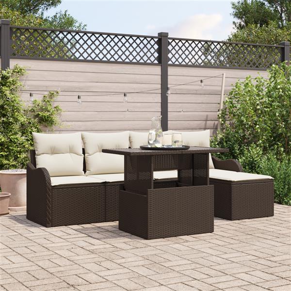 Grote foto vidaxl 6 delige tuinbankenset met kussens poly rattan bruin tuin en terras tuinmeubelen