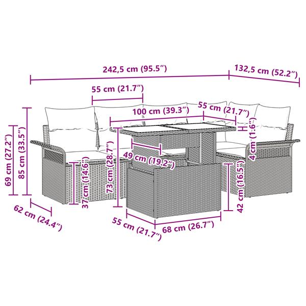 Grote foto vidaxl 6 delige tuinbankenset met kussens poly rattan grijs tuin en terras tuinmeubelen