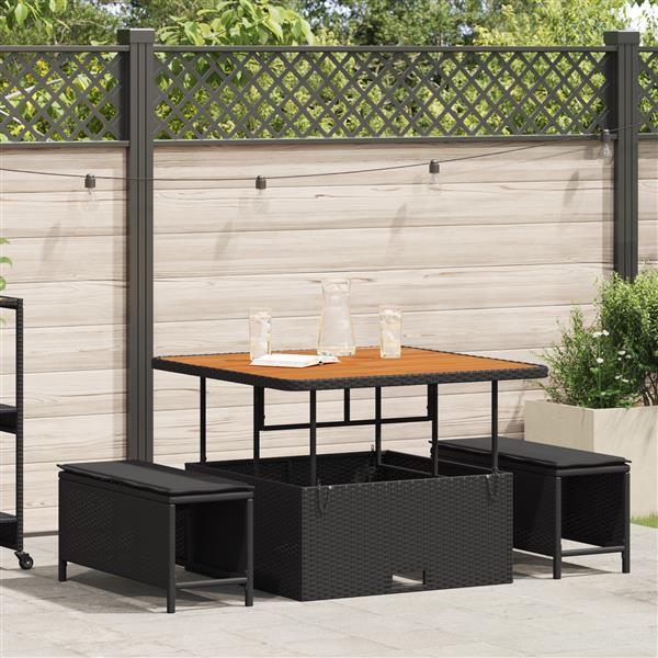 Grote foto vidaxl 3 delige tuinset met kussens poly rattan acaciahout zwart tuin en terras tuinmeubelen