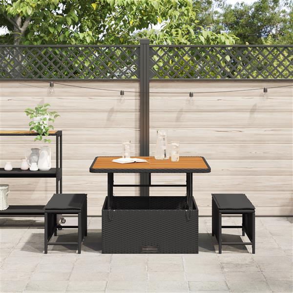 Grote foto vidaxl 3 delige tuinset met kussens poly rattan acaciahout zwart tuin en terras tuinmeubelen