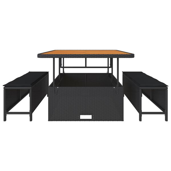 Grote foto vidaxl 3 delige tuinset met kussens poly rattan acaciahout zwart tuin en terras tuinmeubelen