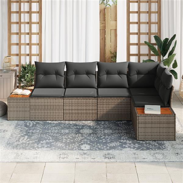 Grote foto vidaxl 5 deligetuinbankenset met kussens poly rattan acacia grijs tuin en terras tuinmeubelen
