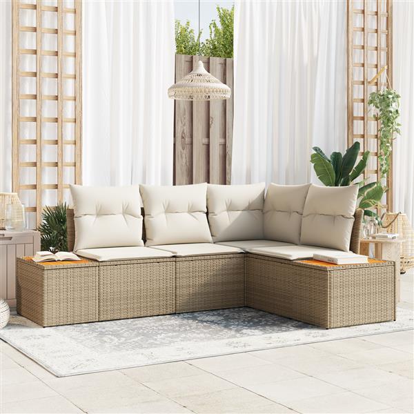 Grote foto vidaxl 4 delige tuinbankenset met kussens poly rattan acacia beige tuin en terras tuinmeubelen