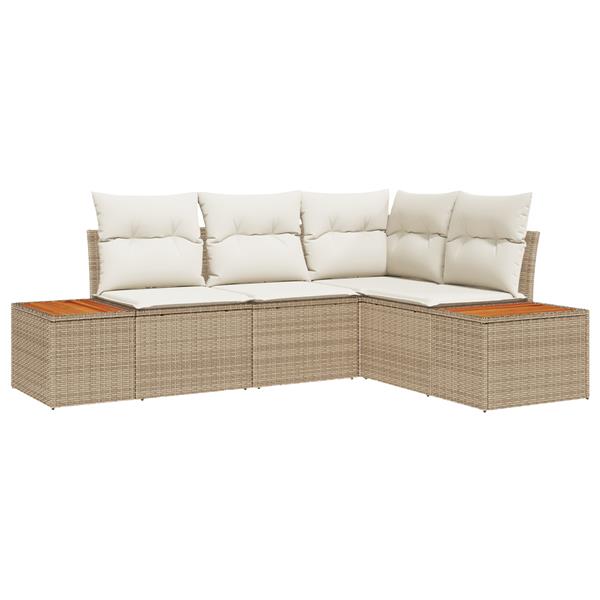 Grote foto vidaxl 4 delige tuinbankenset met kussens poly rattan acacia beige tuin en terras tuinmeubelen