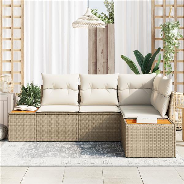 Grote foto vidaxl 4 delige tuinbankenset met kussens poly rattan acacia beige tuin en terras tuinmeubelen