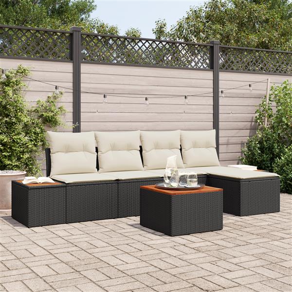 Grote foto vidaxl 6 delige tuinsofa set met kussens in zwart poly rattan en acaciahout tuin en terras tuinmeubelen