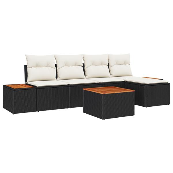 Grote foto vidaxl 6 delige tuinsofa set met kussens in zwart poly rattan en acaciahout tuin en terras tuinmeubelen