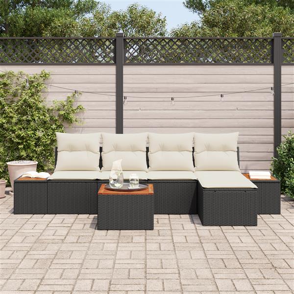 Grote foto vidaxl 6 delige tuinsofa set met kussens in zwart poly rattan en acaciahout tuin en terras tuinmeubelen