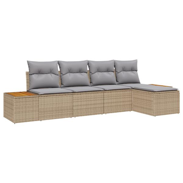 Grote foto vidaxl 5 delige tuinset met kussens in beige poly rattan en acacia tuin en terras tuinmeubelen