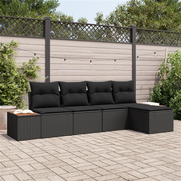 Grote foto vidaxl 5 delige tuinset met kussens zwart poly rattan acacia tuin en terras tuinmeubelen