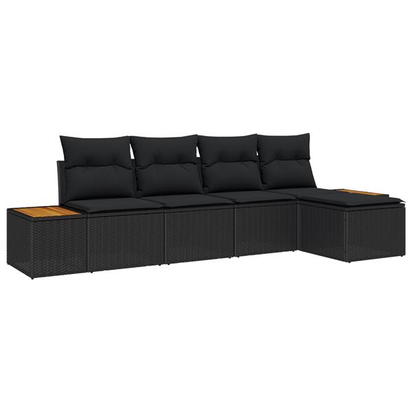 Grote foto vidaxl 5 delige tuinset met kussens zwart poly rattan acacia tuin en terras tuinmeubelen