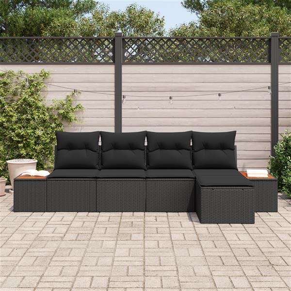 Grote foto vidaxl 5 delige tuinset met kussens zwart poly rattan acacia tuin en terras tuinmeubelen
