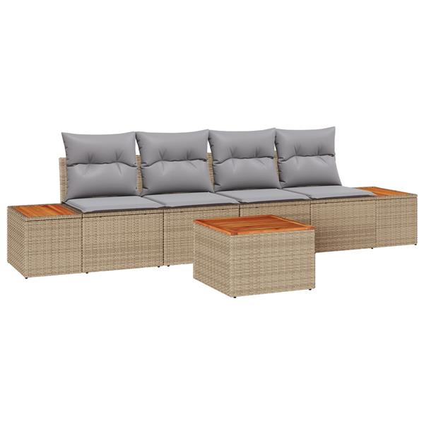 Grote foto vidaxl 5 delige tuinsofa set met kussens in beige van poly rattan en acacia tuin en terras tuinmeubelen
