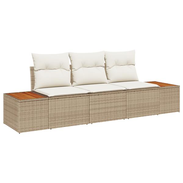Grote foto vidaxl 3 delige tuinbankenset met kussens poly rattan acacia beige tuin en terras tuinmeubelen