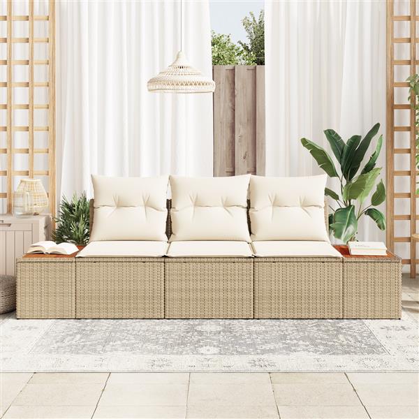 Grote foto vidaxl 3 delige tuinbankenset met kussens poly rattan acacia beige tuin en terras tuinmeubelen