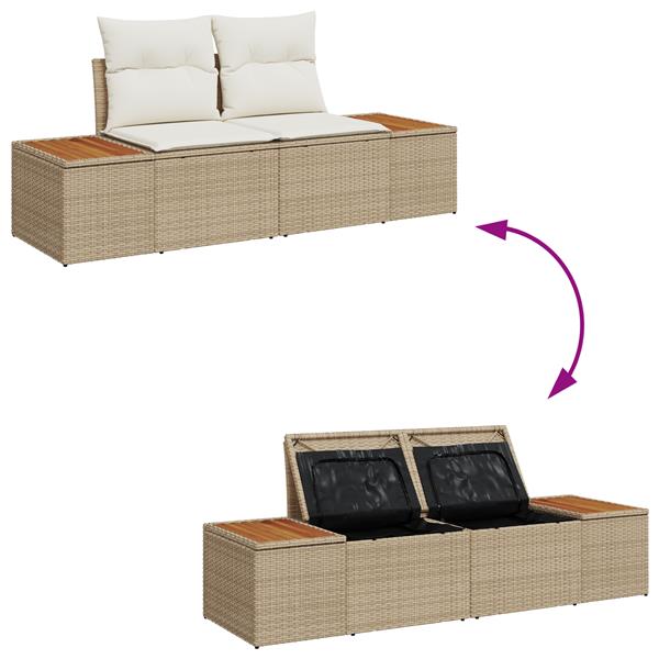Grote foto vidaxl 3 delige tuinbankenset met kussens poly rattan acacia beige tuin en terras tuinmeubelen