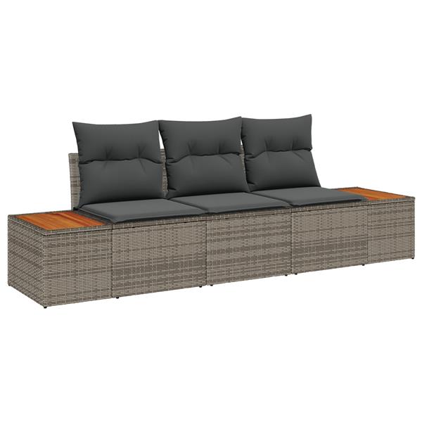 Grote foto vidaxl 3 delige tuinbankenset met kussens poly rattan acacia grijs tuin en terras tuinmeubelen