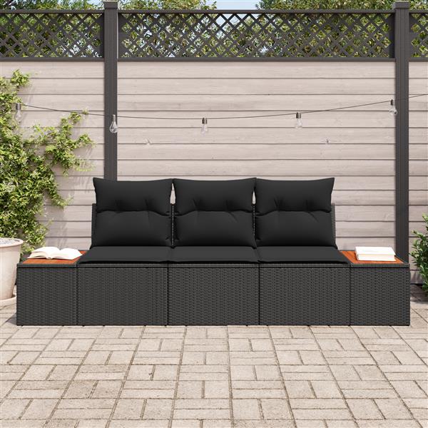 Grote foto vidaxl 3 delige tuinbankenset met kussens poly rattan acacia zwart tuin en terras tuinmeubelen