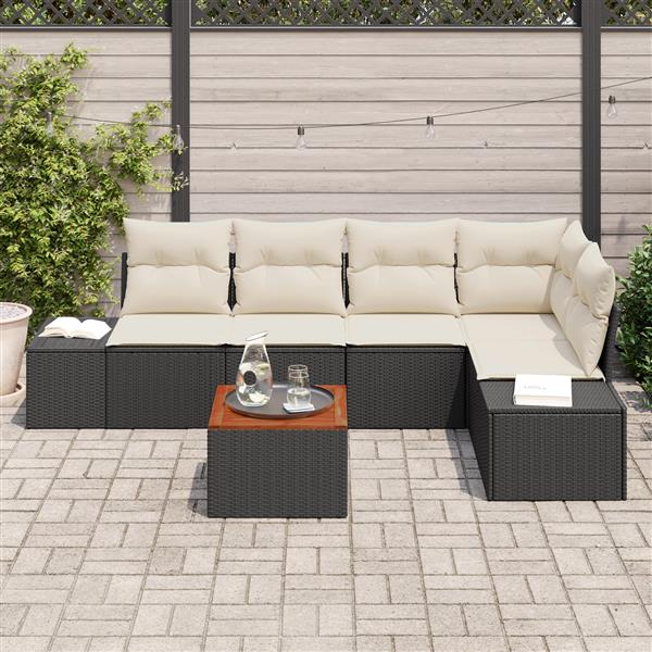 Grote foto vidaxl 6 delige tuinbankenset met kussens poly rattan en acacia zwart tuin en terras tuinmeubelen