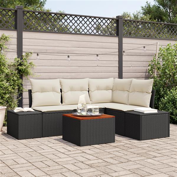 Grote foto vidaxl 5 delige tuinsofa set met kussens zwart poly rattan acacia tuin en terras tuinmeubelen