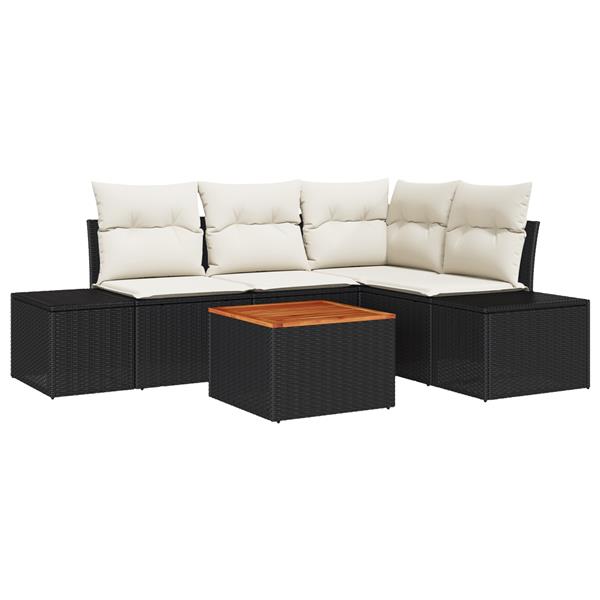 Grote foto vidaxl 5 delige tuinsofa set met kussens zwart poly rattan acacia tuin en terras tuinmeubelen