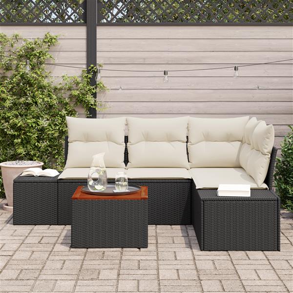 Grote foto vidaxl 5 delige tuinsofa set met kussens zwart poly rattan acacia tuin en terras tuinmeubelen