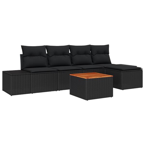 Grote foto vidaxl 6 delige tuinbankenset met kussens poly rattan en acacia zwart tuin en terras tuinmeubelen