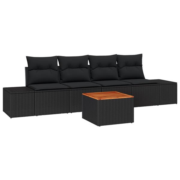 Grote foto vidaxl 5 delige tuinsofa set met kussens zwart poly rattan en acacia tuin en terras tuinmeubelen